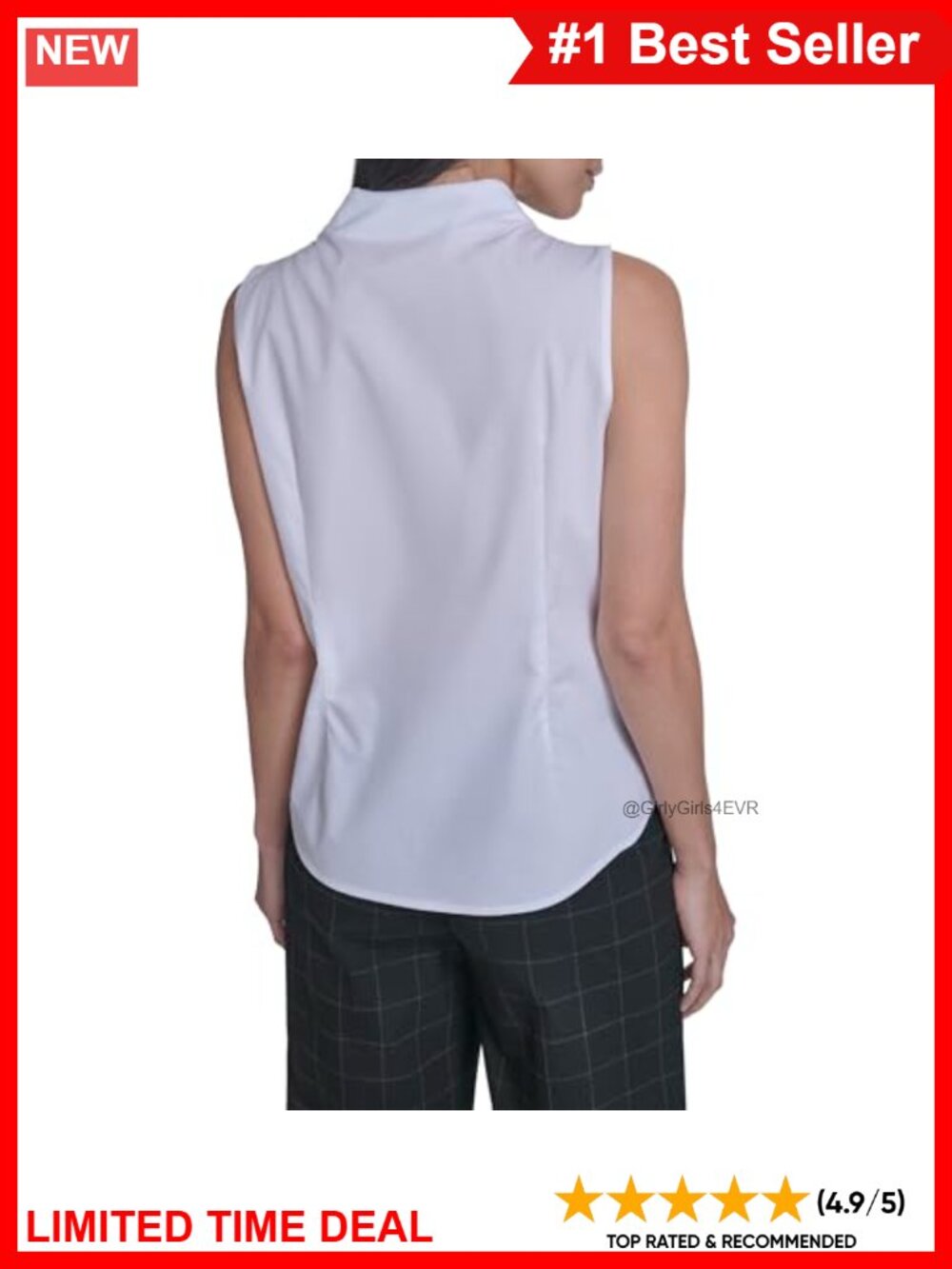 Sleeveless Button Down Collared Blouse Regular Fit Workwear - Picture 3 of 5